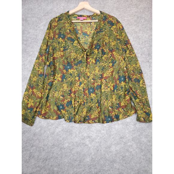 Liz Lange Women's Maternity Large Green & Blue Floral Lightweight Blouse - Picture 1 of 9